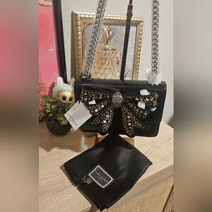 Kurt Geiger The SHOREDITCH Black Bow Embellished Patent Leather Handbag NWT